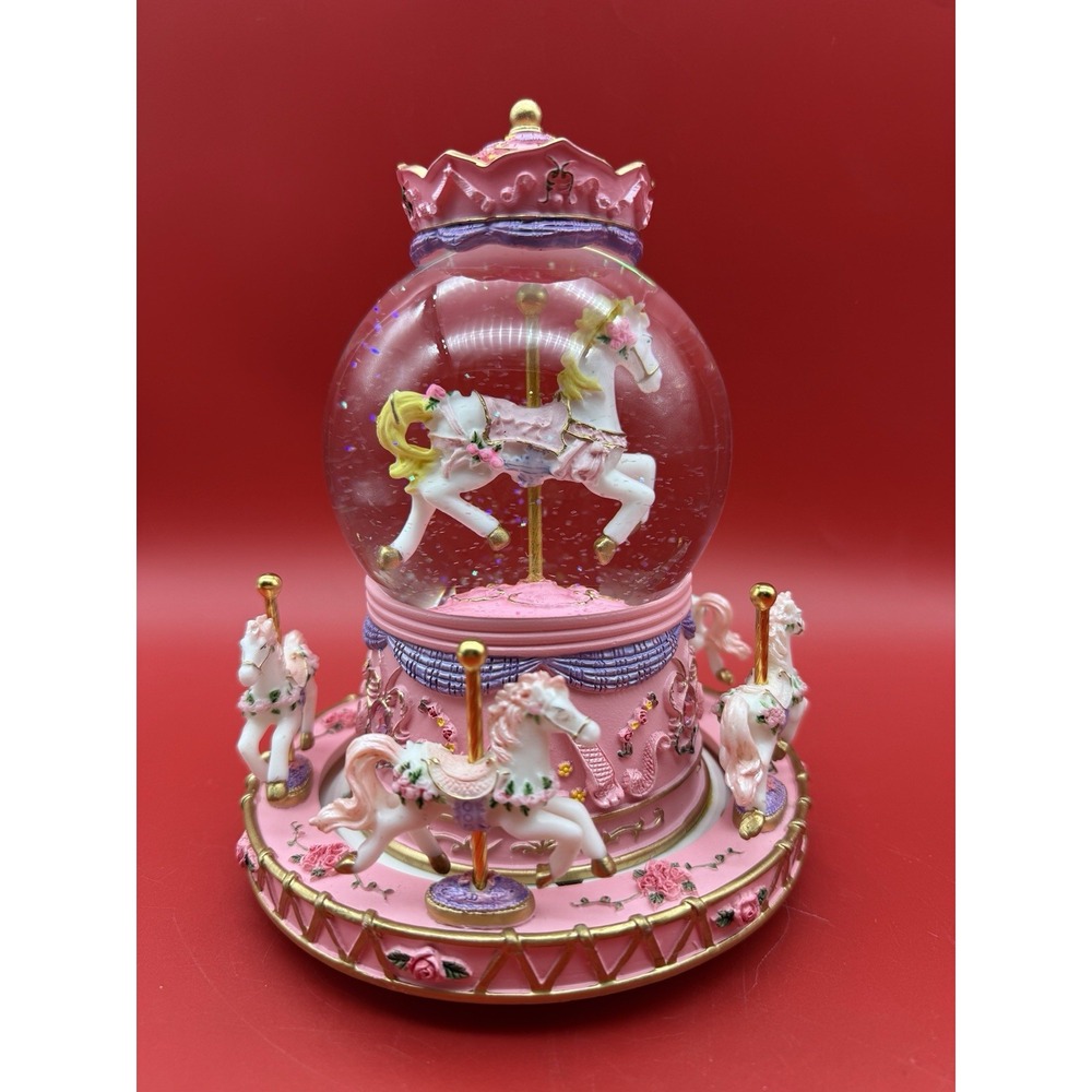 Gift Wrapped Carousel Horse Toy Music Box Snow Globe Color Changing Lights